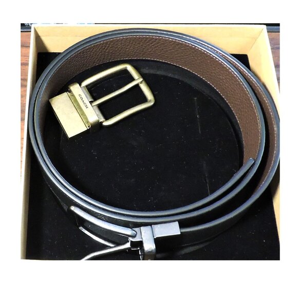 Coach Belt Reversible F55434 Black Dark Brown With 2 Buckles In Original Box - Picture 1 of 15